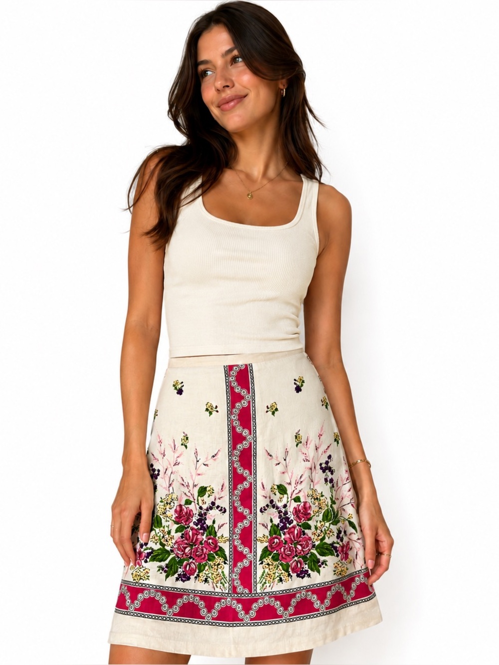 Loft size 4 Floral Cream linen Skirt, beautiful floral print, great fabric